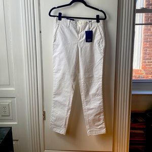 Gap Girlfriend Chinos. White, with white grossgrain cotton ribbon down legs.